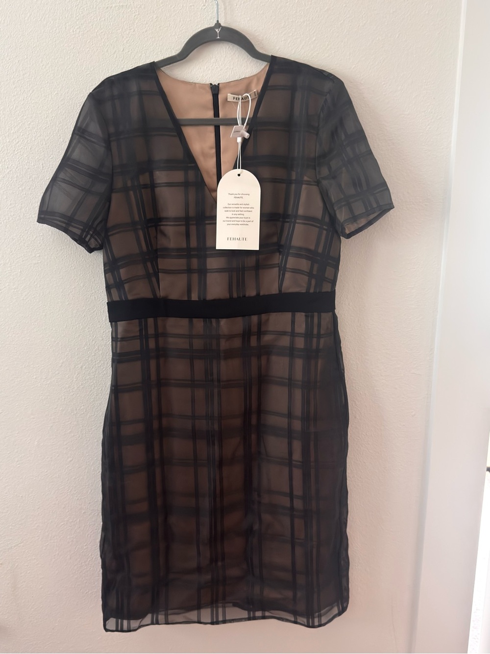 Semi-Sheer Black Plaid Short Sleeve Dress